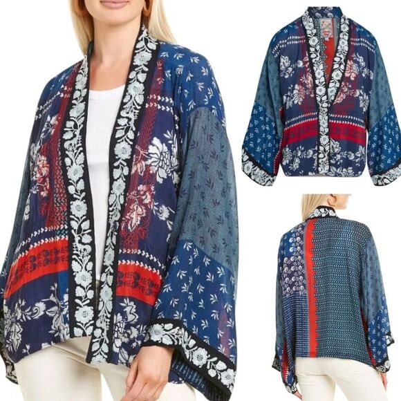 Johnny Was Set Rare NWT Blue Red Print Cupra Esme Kimono & Aurelia Pants Sz XL - Picture 16 of 16